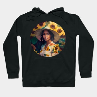 Abstract beautiful Mexican woman portrait & sunflowers Hoodie